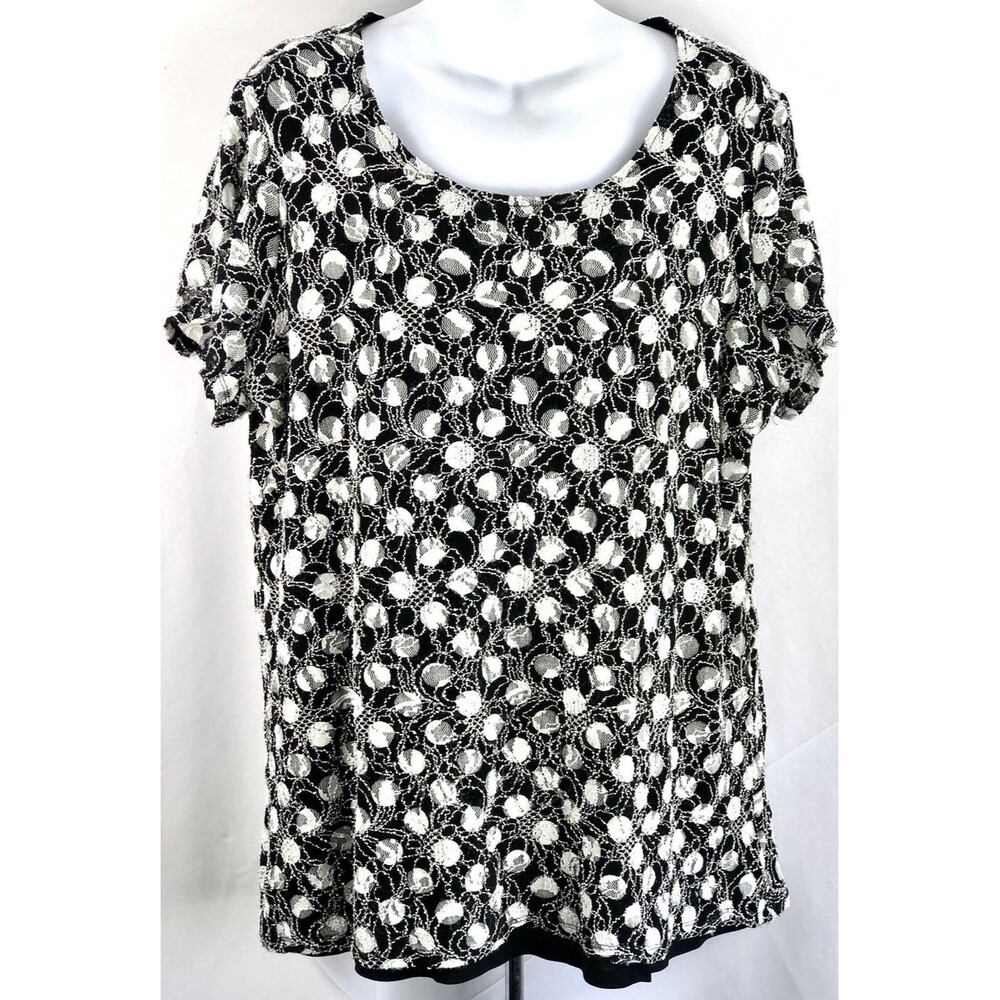 Susan graver top Ix blk wht floral lace mesh overlay whimsigoth Fairy punk